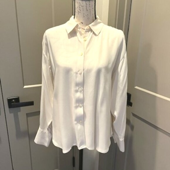 LOFT Oversized Ivory Long-Sleeved Button-Down Shirt Blouse-SMALL-NWT - Picture 3 of 9